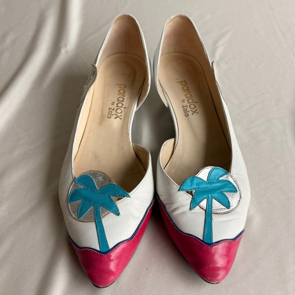 Paradox by Zola White Leather Palm Tree Pumps - 80s Vintage, Size 7.5